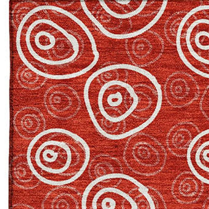 10' X 14' Polka Dot Washable Area Rug With UV Protection - Red And Ivory
