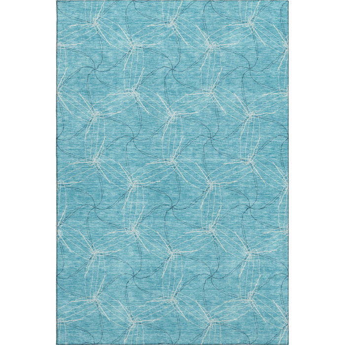 10' X 14' Geometric Washable Area Rug With UV Protection (676542) - Aqua / Ivory