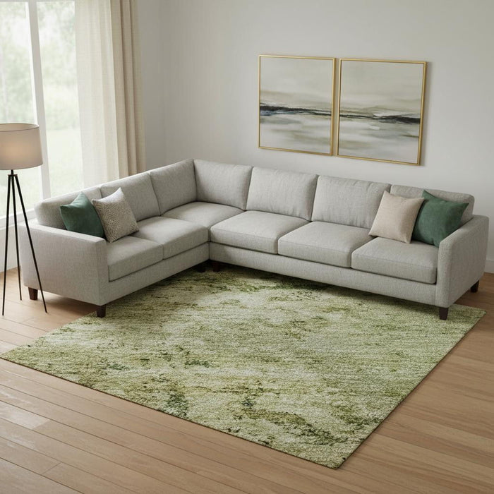10' X 14' Abstract Washable Area Rug With UV Protection (699154) - Fern Green / Gold