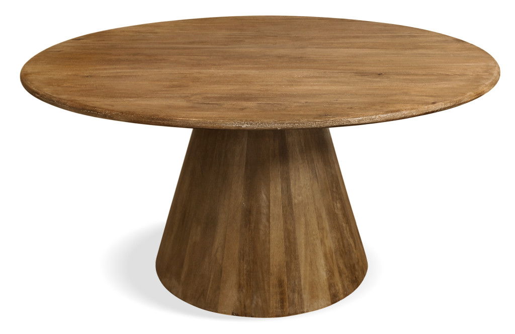 60" Rounded Solid Wood Pedestal Base Dining Table - Brown