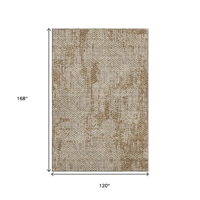 10' X 14' Geometric Washable Area Rug With UV Protection (672518) - Coffee / Beige