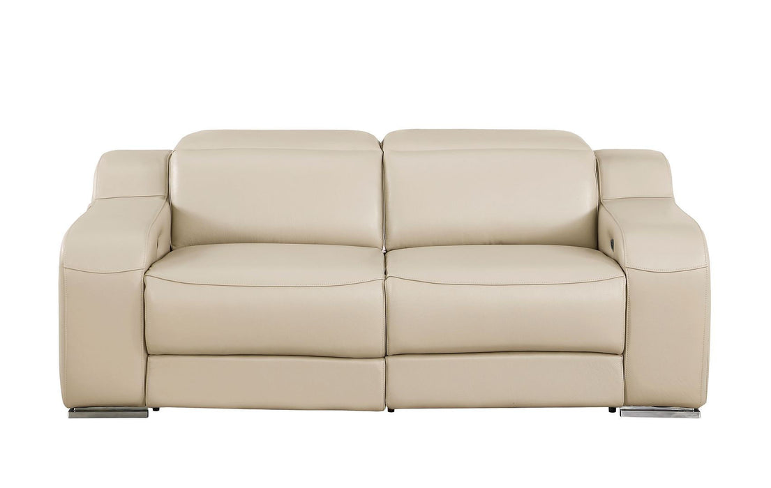 Italian Leather Power Reclining Loveseat (633750) - Beige / Silver