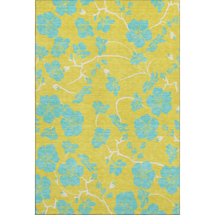 10' X 14' Floral Washable Area Rug With UV Protection (681209) - Yellow / Aqua