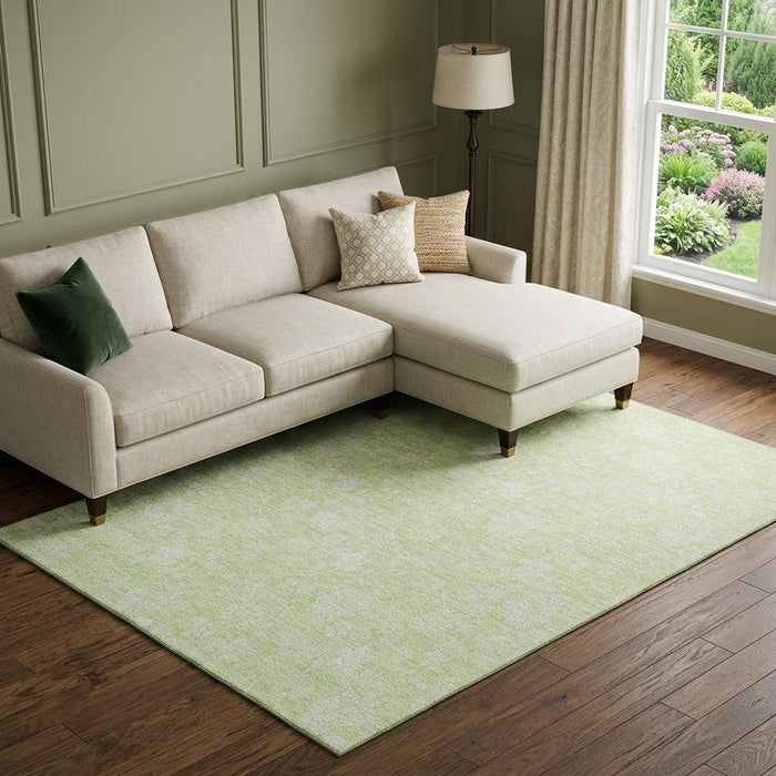 10' X 14' Floral Washable Area Rug With UV Protection (655956) - Artichoke Green / Ivory