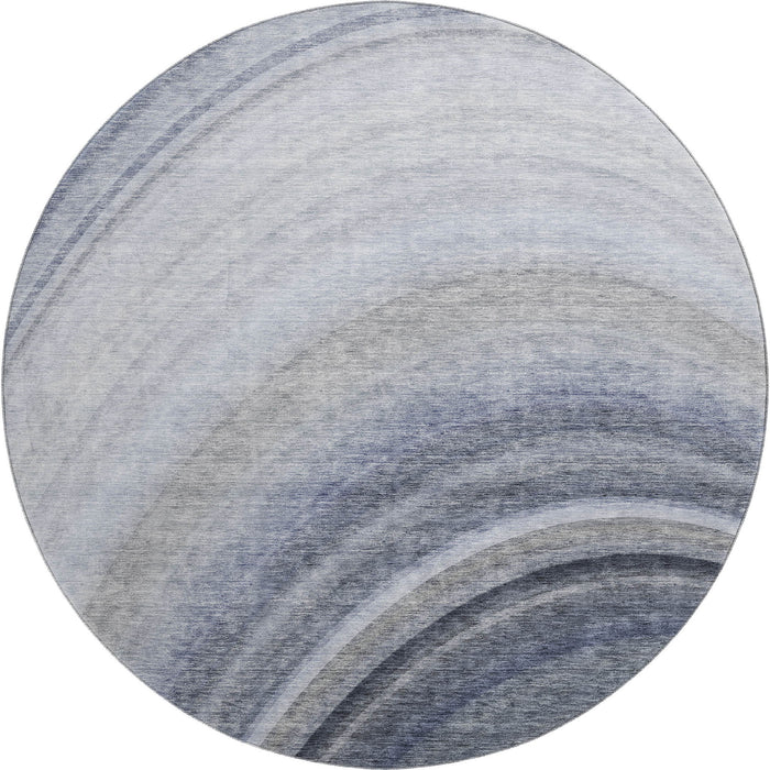 8' Ombre Washable Round Rug With UV Protection (650299) - Blue / Ivory / Gray