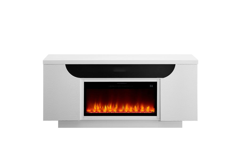 Aileen - 76" Entertainment Unit With LED, Speakers, Crystal Inserts And Pop Up Center Doors - White