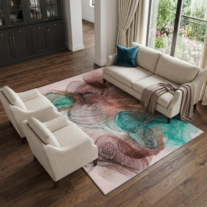 8' X 10' Abstract Washable Area Rug With UV Protection (647030) - Burgundy / Blue / Ivory