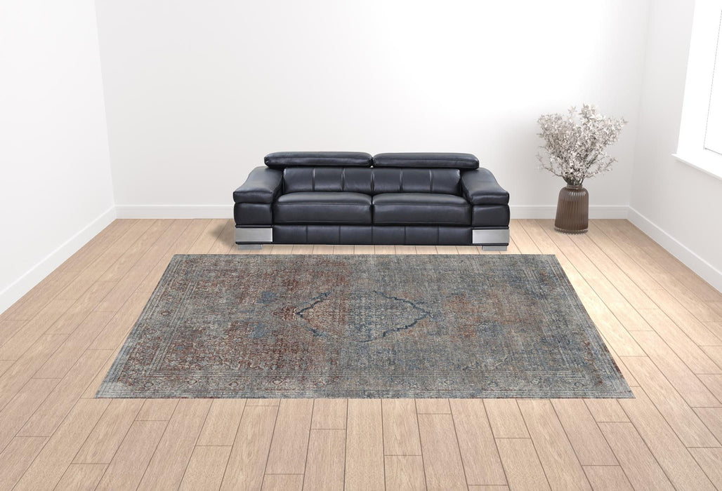 12' x 15' Floral Power Loom Stain Resistant Area Rug - Blue Red And Gray