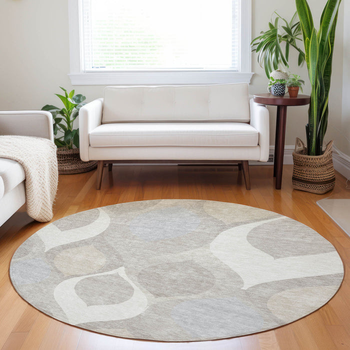8' Ogee Washable Round Rug With UV Protection - Ivory