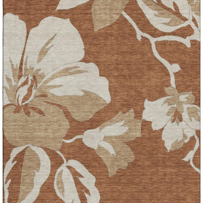 10' X 14' Floral Washable Area Rug With UV Protection (668029) - Terra Cotta / Beige