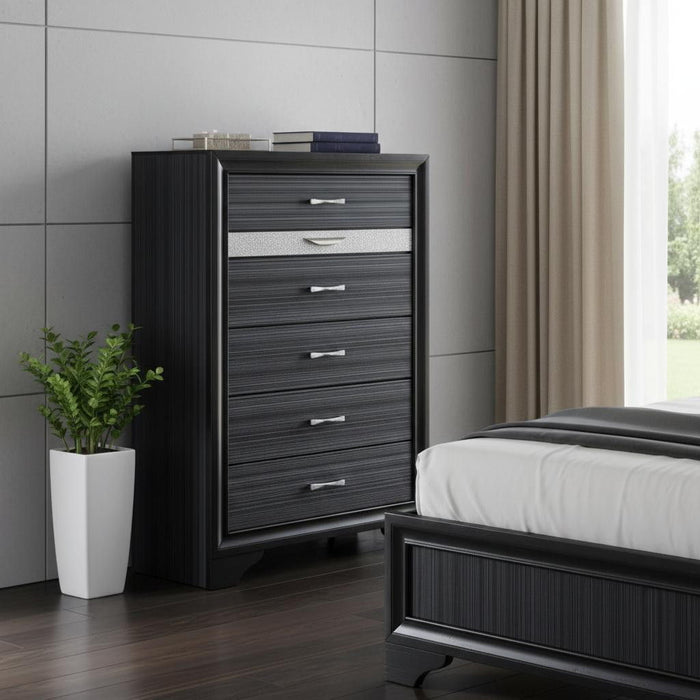 Solid Wood Six Drawer Chest - Black