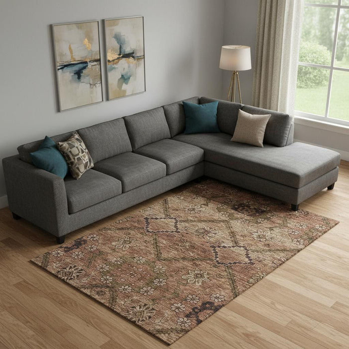 10' X 14' Floral Washable Area Rug With UV Protection (667258) - Rust / Copper