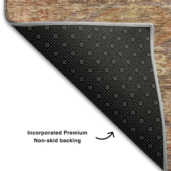10' X 14' Damask Washable Area Rug With UV Protection (683932) - Brown / Beige