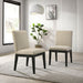 Set of two beige Roundhill Furniture Rocco contemporary solid wood dining chairs with curved backs and cushioned seats.