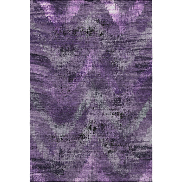 10' X 14' Abstract Washable Area Rug Polyester With UV Protection - Purple And Gray
