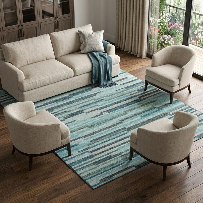 8' X 10' Abstract Washable Area Rug With UV Protection (644932) - Turquoise / Teal Blue / Gray