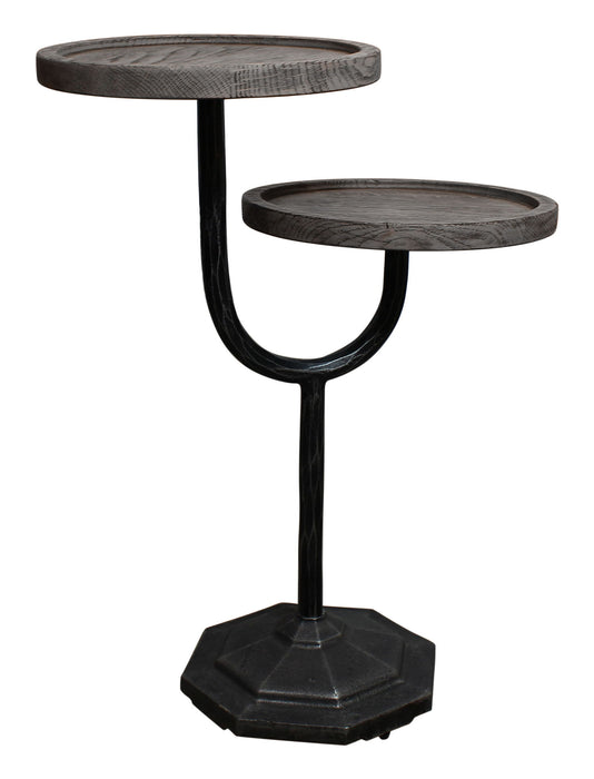 19" Solid Wood And Iron Round Double Tray Top End Table - Natural And Black