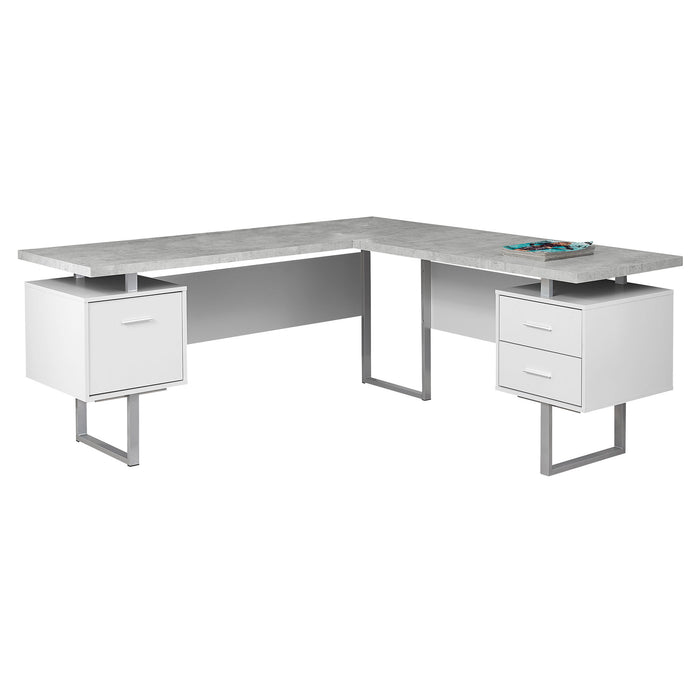71" L Shape Computer Desk With Three Drawers - Gray And Silver