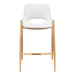 Pair of 26-inch white faux leather and gold steel low back counter height bar chairs from HomeRoots, set of two.