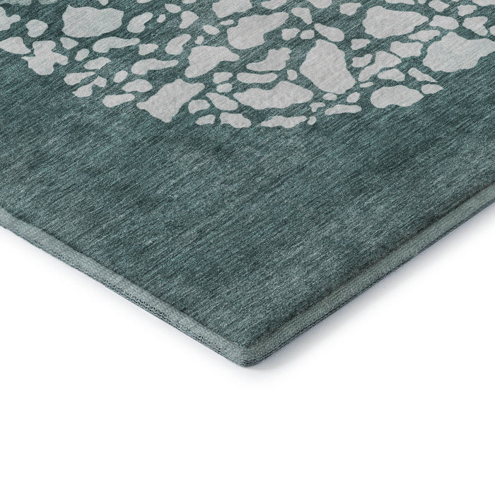 10' X 14' Abstract Washable Area Rug With UV Protection (653602) - Teal / Ivory