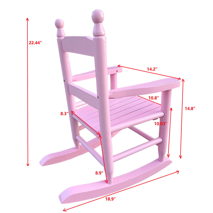 Giga children's rocking chair for indoor or outdoor use, durable kids' rocker with a sturdy wooden frame and colorful cushioned seat.
