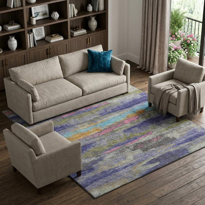10' X 14' Abstract Washable Area Rug With UV Protection (675018) - Lavender / Pink / Orange