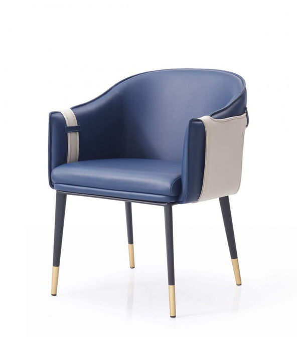 Upholstered Faux Leather Dining Arm Chair - Blue / Beige