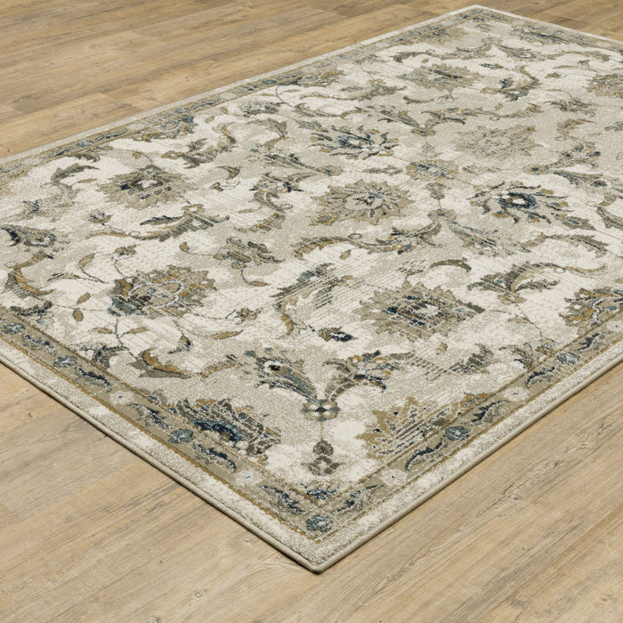 6' x 9' Oriental Power Loom Stain Resistant Area Rug - Beige Gold Blue And Gray