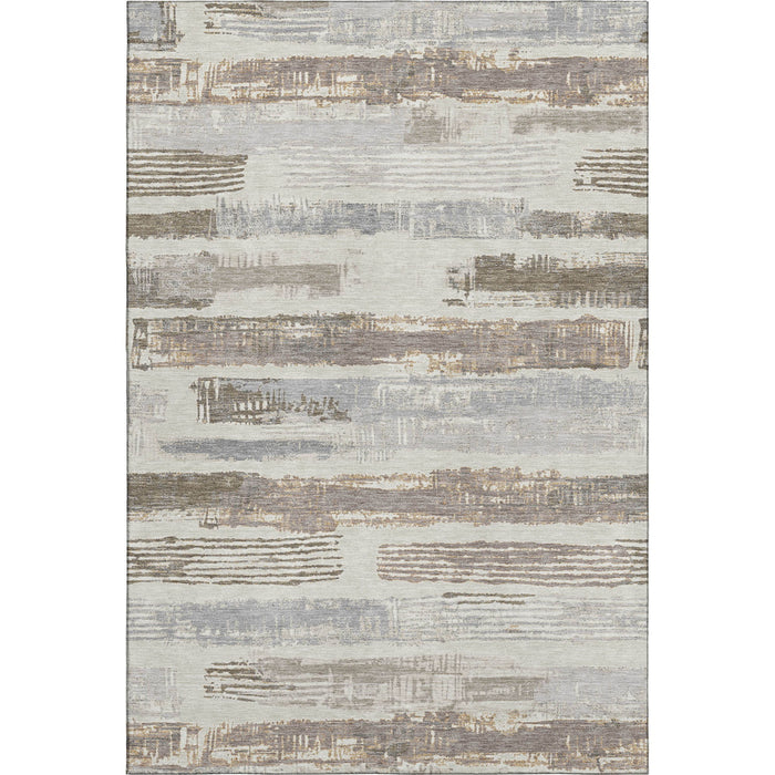 10' X 14' Striped Washable Area Rug With UV Protection (696500) - Linen / Gray / Ivory