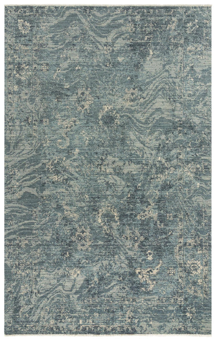8' X 10' Wool Abstract Hand Carved Handmade Area Rug (748000) - Blue / Gray / Ivory