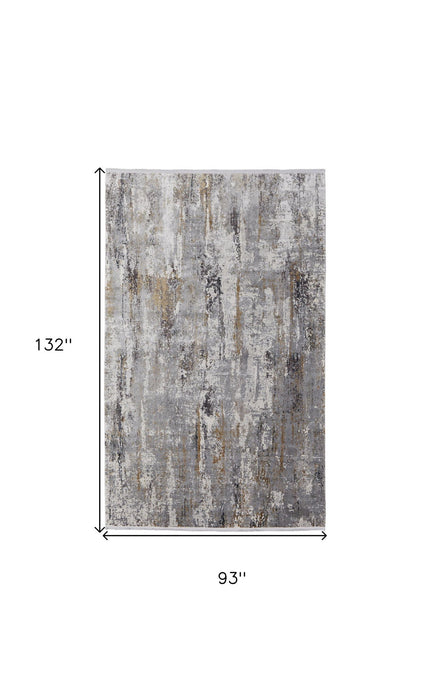 8' X 11' Casual Abstract Power Loom Area Rug With Fringe - Gray