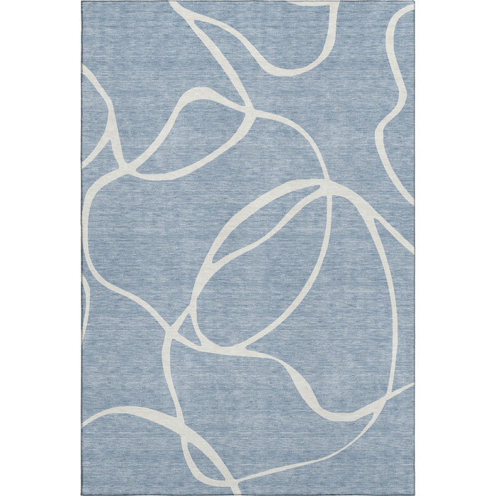 10' X 14' Abstract Washable Area Rug With UV Protection (678634) - Denim Blue / Ivory