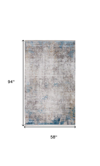 5' X 8' Industrial Abstract Power Loom Area Rug With Fringe - Ivory