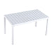 Modern Giga long dining table with white UV-resistant PP tabletop and powder-coated metal legs, perfect for indoor or outdoor use.