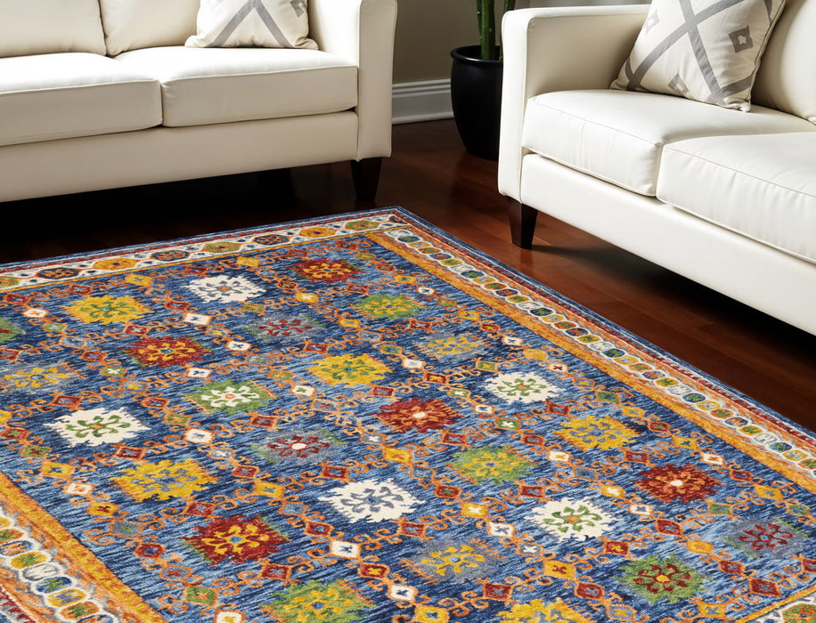 8' X 11' Wool Floral Hand Tufted Distressed Area Rug - Navy Blue