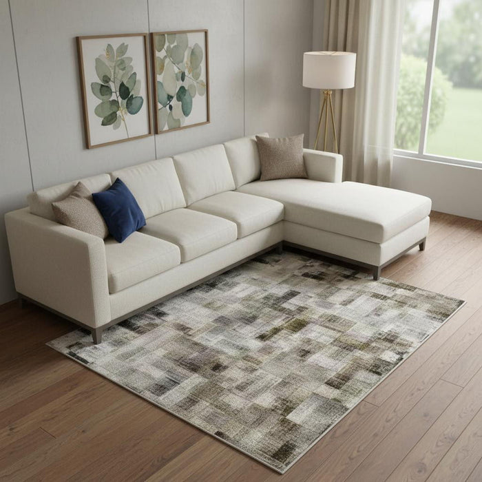 10' X 14' Abstract Washable Area Rug With UV Protection (705557) - Coffee / Blue