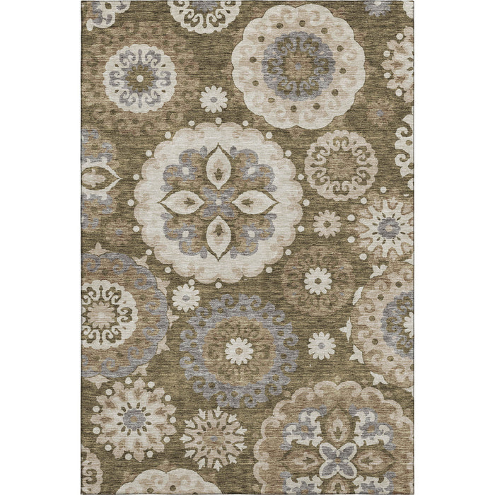 10' X 14' Medallion Washable Area Rug With UV Protection - Brown