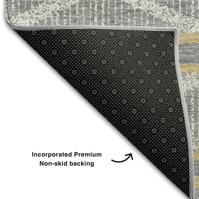 10' X 14' Geometric Washable Area Rug With UV Protection (680783) - Gray / Ivory / Gold
