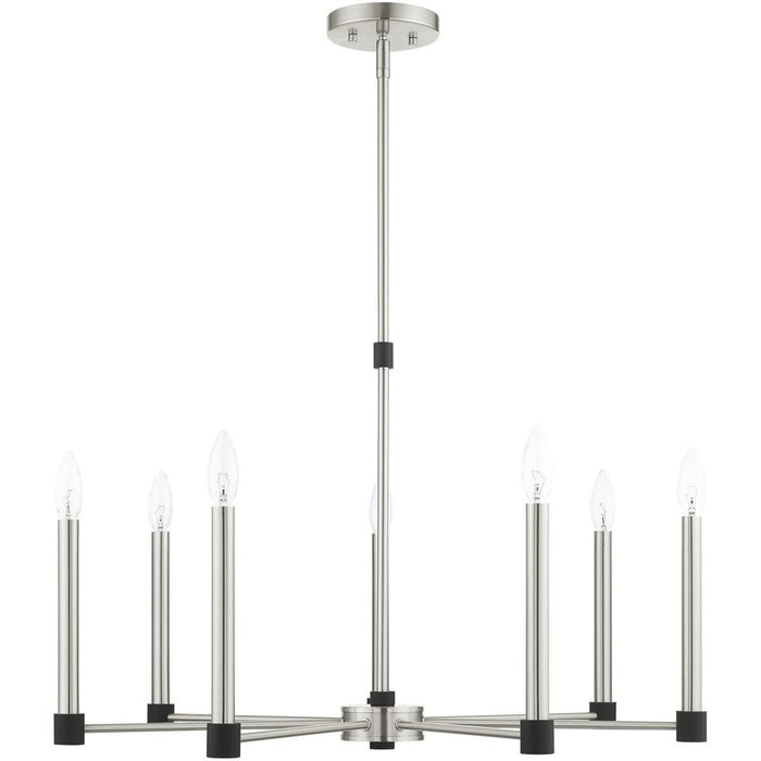 Seven Light Dimmable Chandelier With Shades - Nickel