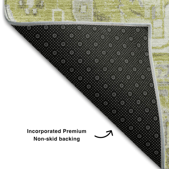 9' X 12' Oriental Washable Area Rug With UV Protection (649695) - Fern Green / Ivory