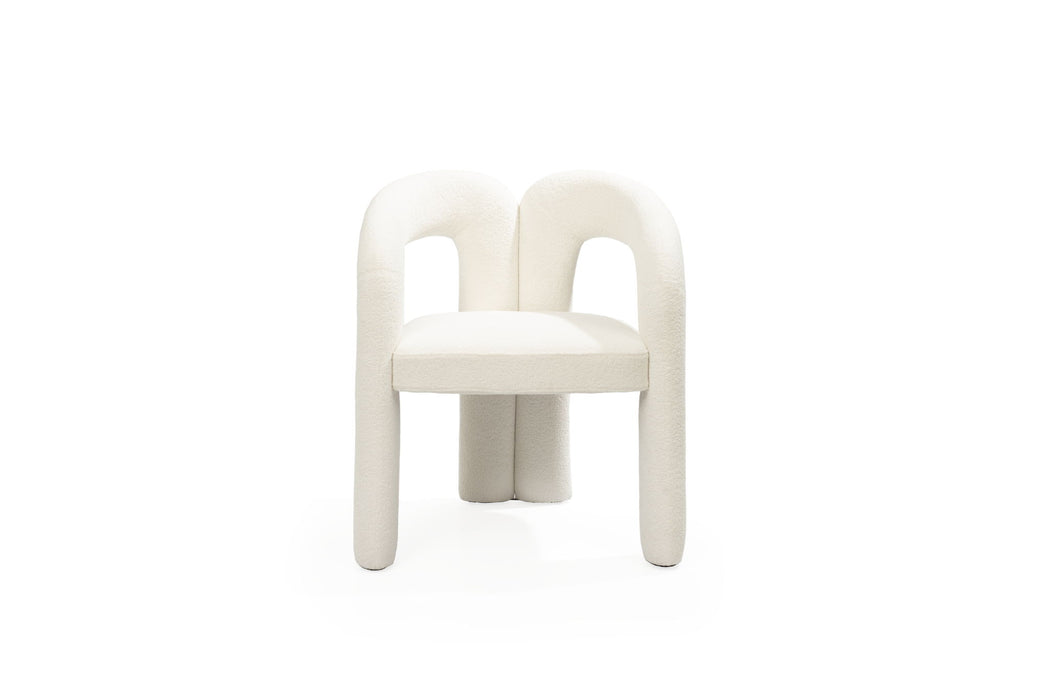 Boucle Partially Open Back Dining Arm Chair - White