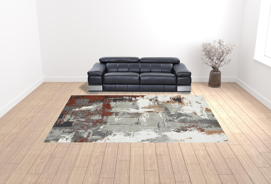 10' x 14' Abstract Power Loom Area Rug - Ivory Gray And Rust