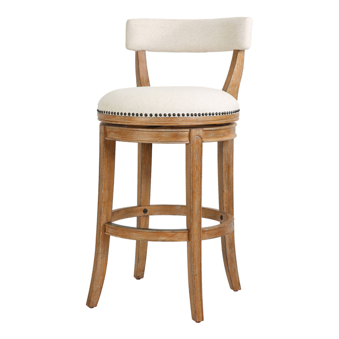 Fabric And Solid Wood Low Back Bar Height Swivel Bar Chair - Linen / Brown