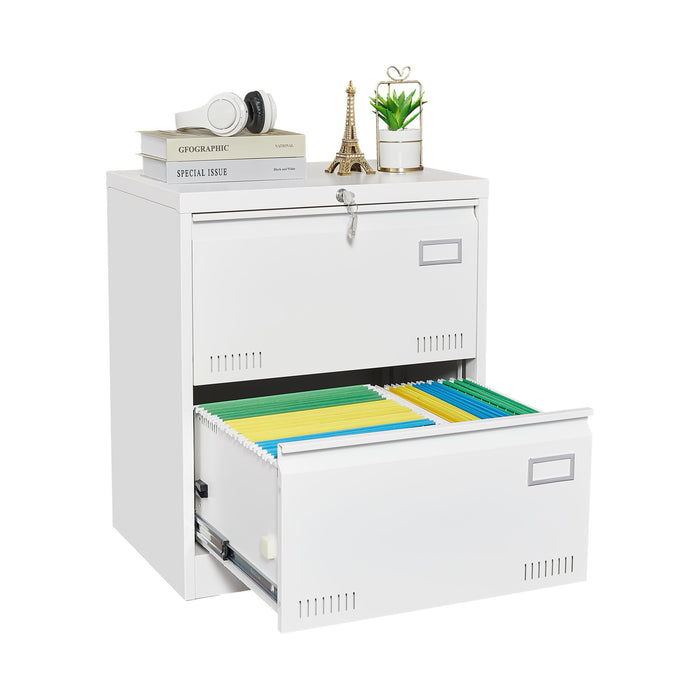Giga 3-drawer metal lateral filing cabinet with locking drawers, ideal for home or office storage, finished in sleek metal.