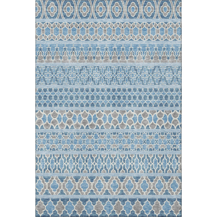 9' X 12' Transitional Ikat Washable Area Rug With UV Protection - Sky Blue