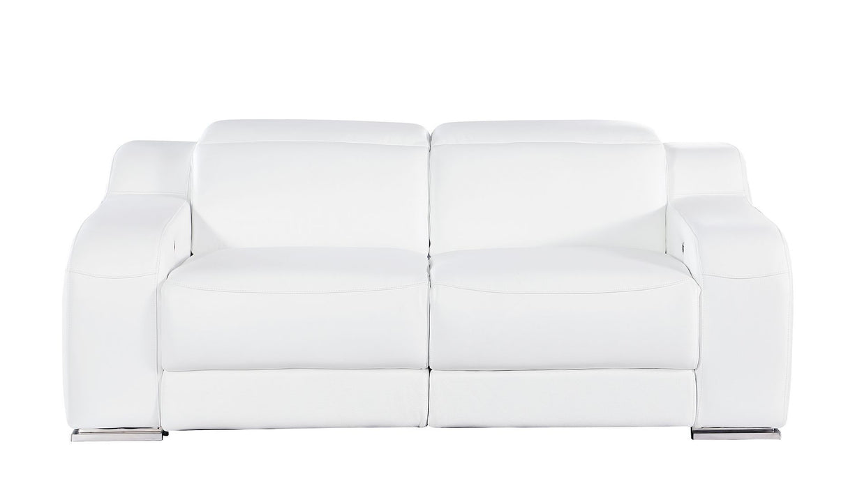 Italian Leather Power Reclining Loveseat (633747) - White / Silver