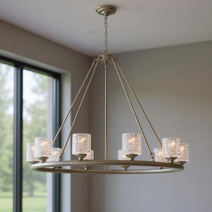 Shaded Ten Light Metal Dimmable Chandelier With Shades - Silver