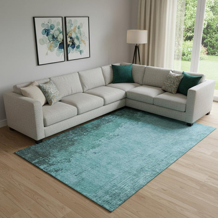 10' X 14' Abstract Washable Area Rug With UV Protection (707647) - Teal / Gray