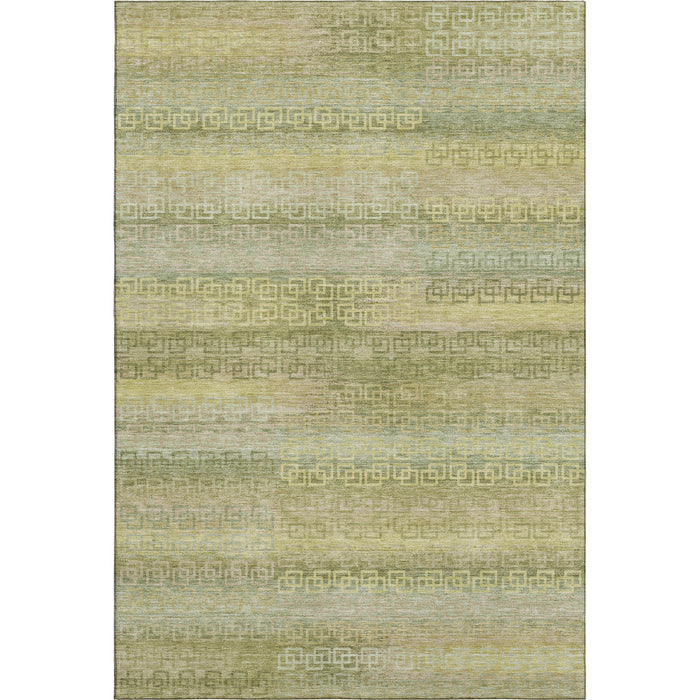 10' X 14' Striped Washable Area Rug With UV Protection (715105) - Sage / Gold