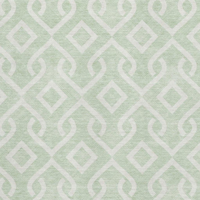 9' X 12' Geometric Washable Area Rug With UV Protection (652532) - Mint Green / Ivory
